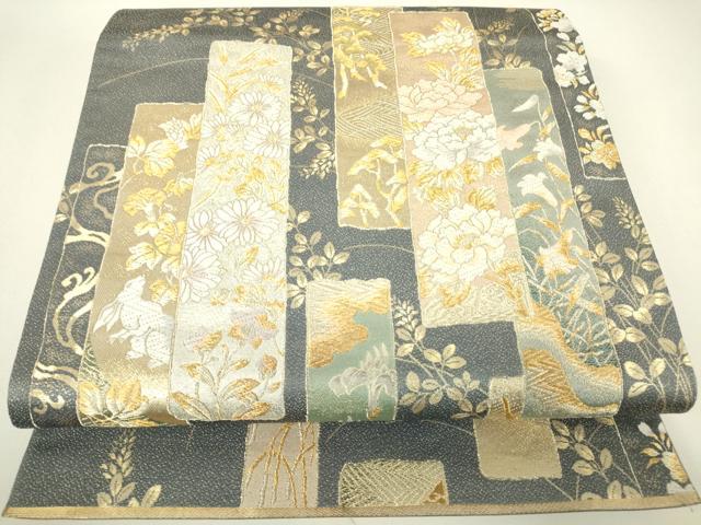 平和屋着物▼六通柄袋帯 琳派短冊取紋 金銀糸 正絹 逸品 DABH6177az