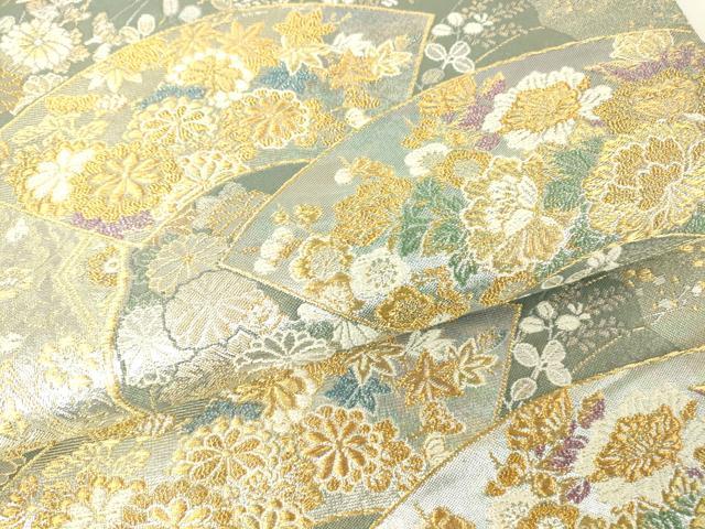 平和屋着物▼六通柄袋帯 地紙花文 金銀糸 正絹 逸品 DABH6178az
