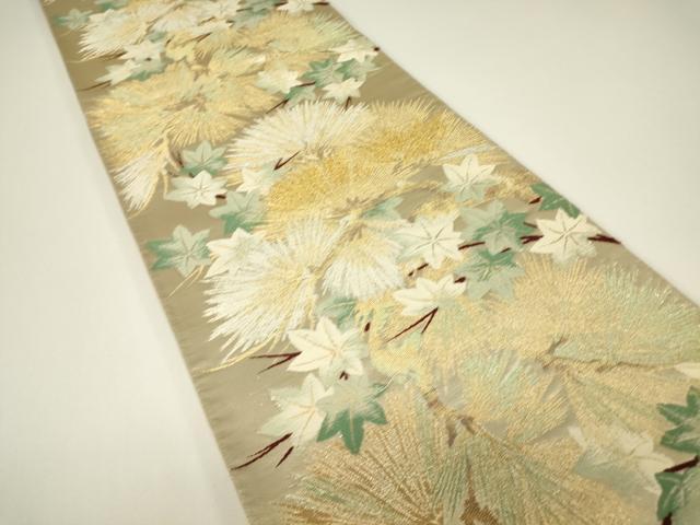 平和屋着物▼六通柄袋帯 楓に松 金銀糸 正絹 逸品 DABH6205az