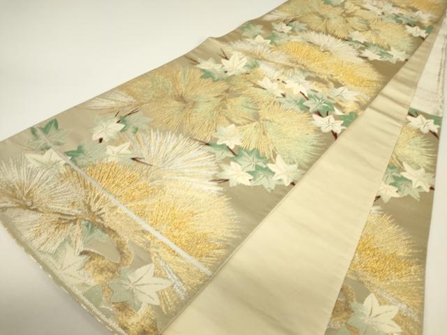 平和屋着物▼六通柄袋帯 楓に松 金銀糸 正絹 逸品 DABH6205az