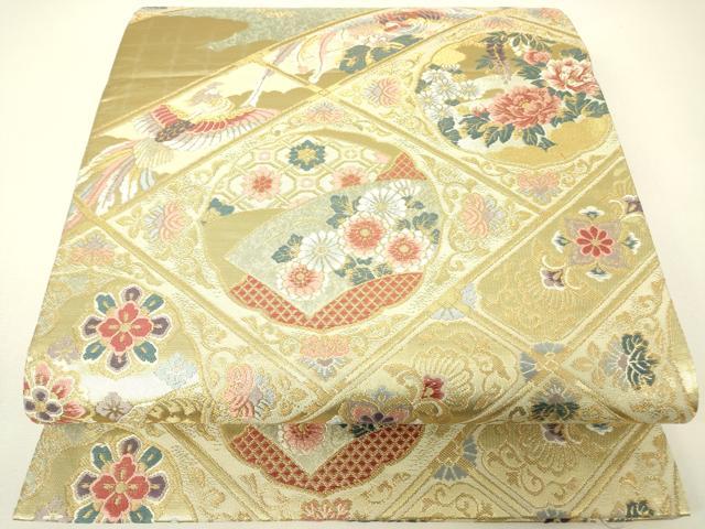 平和屋着物▼六通柄袋帯 天井格子王朝文 金糸 正絹 逸品 DABH6241az