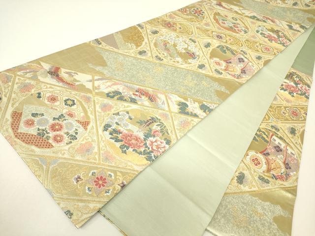 平和屋着物▼六通柄袋帯 天井格子王朝文 金糸 正絹 逸品 DABH6241az