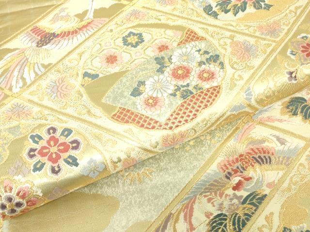平和屋着物▼六通柄袋帯 天井格子王朝文 金糸 正絹 逸品 DABH6241az