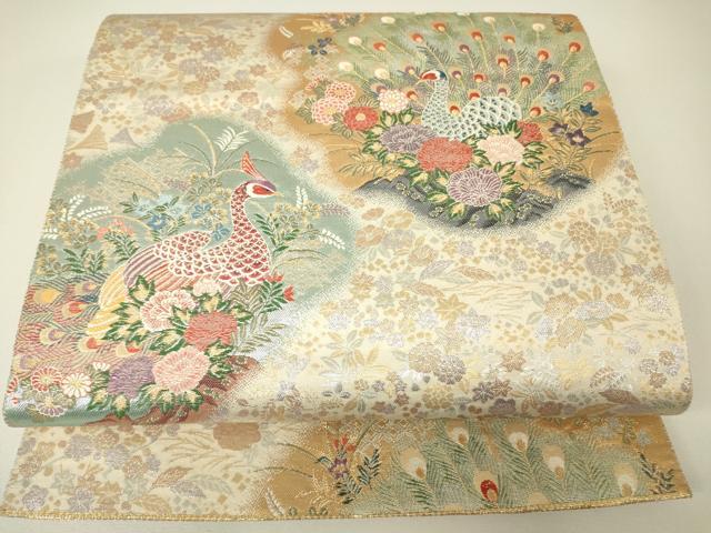 平和屋着物▼六通柄袋帯 孔雀天井丸文 金銀糸 正絹 逸品 DABH6250az