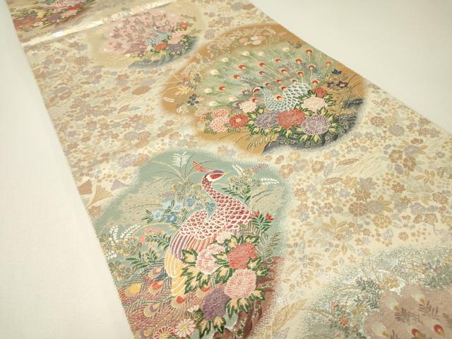 平和屋着物▼六通柄袋帯 孔雀天井丸文 金銀糸 正絹 逸品 DABH6250az
