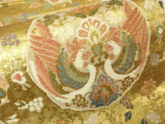 平和屋着物▼六通柄袋帯 裂取華文 金糸 正絹 逸品 DABH6251az