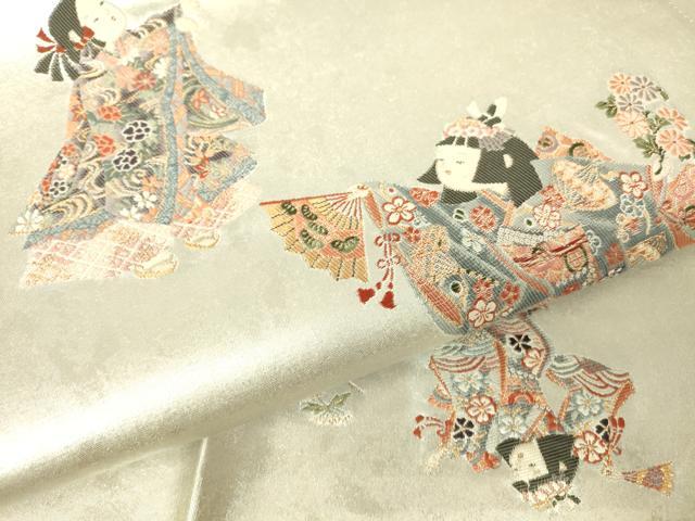 平和屋着物▼太鼓柄袋帯 童子遊び 金糸 引箔 正絹 逸品 DABH6263az