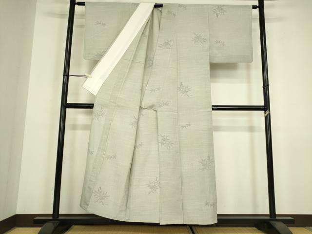 平和屋着物▽上質な紬 単衣 草葉文 80亀甲 正絹 逸品 DABH6271az