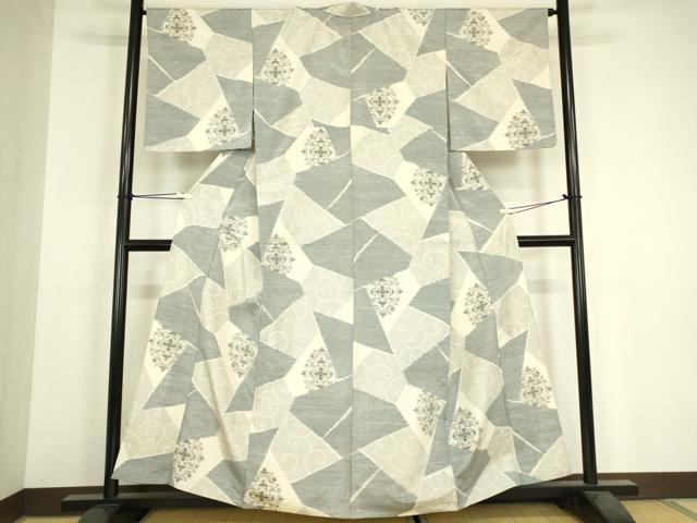 平和屋着物▽上質な紬 単衣 切嵌め花唐文 正絹 逸品 DABH6285az