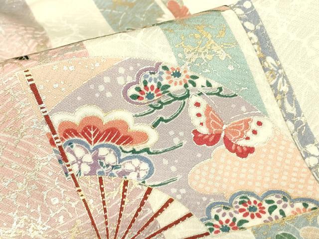 平和屋着物▽上質な小紋 単衣 扇面御所車花蝶文 金彩 正絹 逸品 DABH6289az