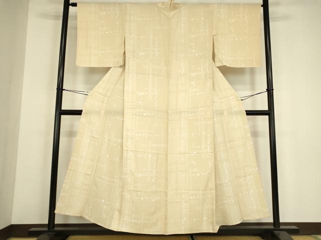 平和屋着物▽上質な小紋 単衣 舞桜格子文 正絹 逸品 未使用 DABH6292az