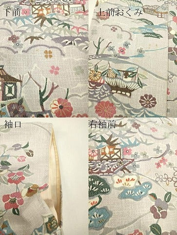 平和屋着物▽上質な小紋 単衣 型染め 風景花文 正絹 逸品 DABH6295az