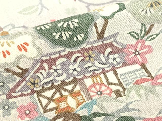 平和屋着物▽上質な小紋 単衣 型染め 風景花文 正絹 逸品 DABH6295az