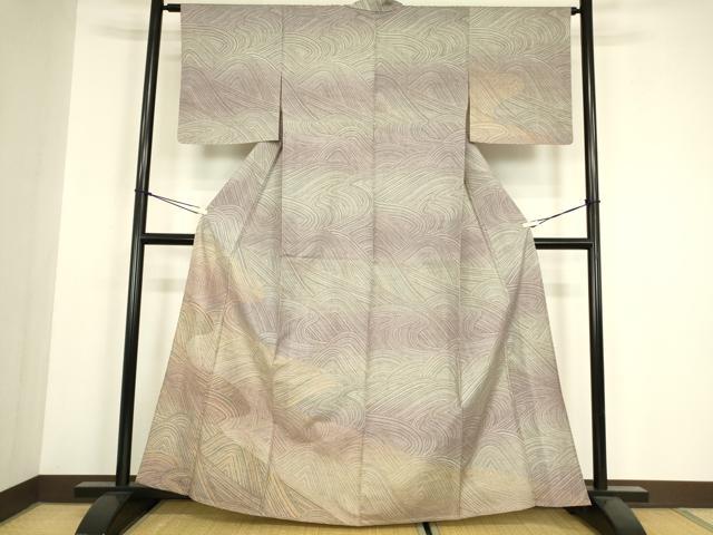平和屋着物▽訪問着 単衣 紬地 流水文 正絹 逸品 未使用 DABH6311az