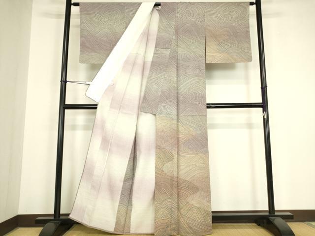 平和屋着物▽訪問着 単衣 紬地 流水文 正絹 逸品 未使用 DABH6311az