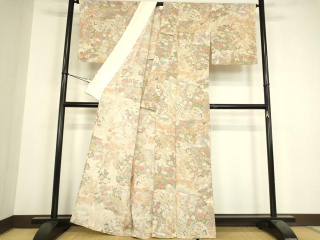 平和屋着物▽上質な小紋 単衣 流水籬花文 正絹 逸品 DABH6314az