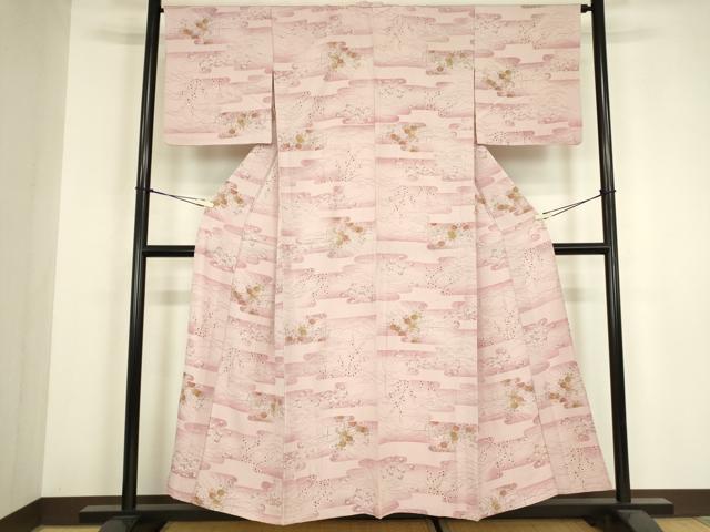 平和屋着物▽上質な小紋 単衣 霞取花文 金彩 正絹 逸品 DABH6315az