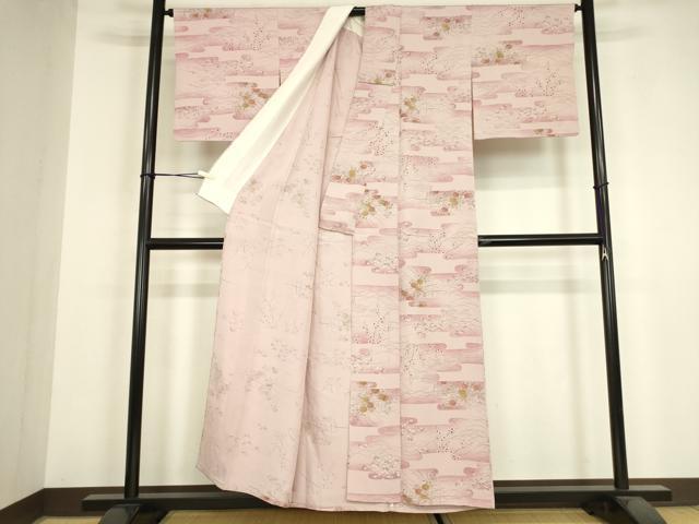 平和屋着物▽上質な小紋 単衣 霞取花文 金彩 正絹 逸品 DABH6315az