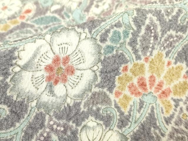 平和屋着物▽上質な小紋 単衣 更紗花切嵌め文様 鬼しぼ縮緬 正絹 逸品 DABH6317az