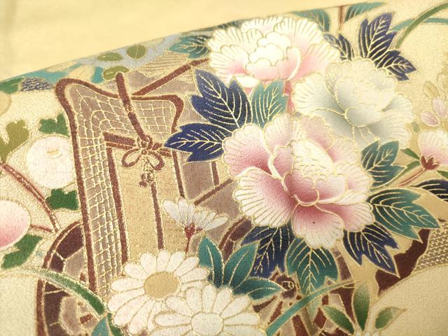 平和屋着物▽訪問着 単衣 地紙御所車花文 暈し染め 金彩 さが美扱い 正絹 逸品 DABH6318az