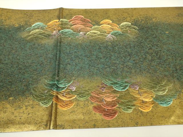 平和屋着物▼太鼓柄袋帯 作家物 金閣寺 手描き 引箔 正絹 逸品 DABH6327az