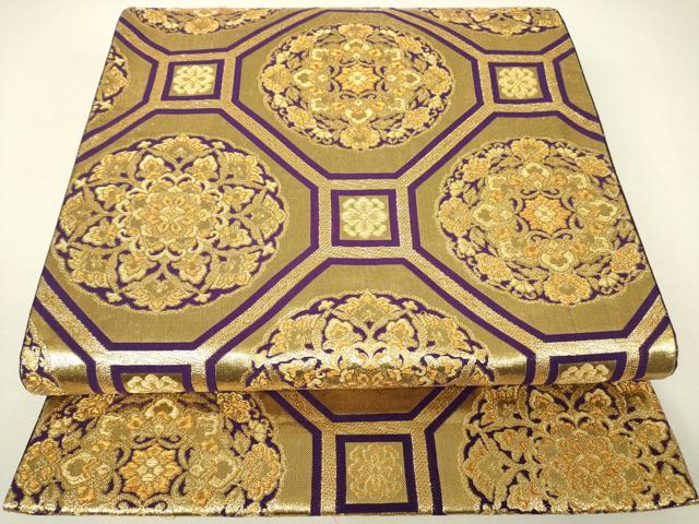 平和屋着物▼六通柄袋帯 蜀江花文 金糸 正絹 逸品 DABH6329az