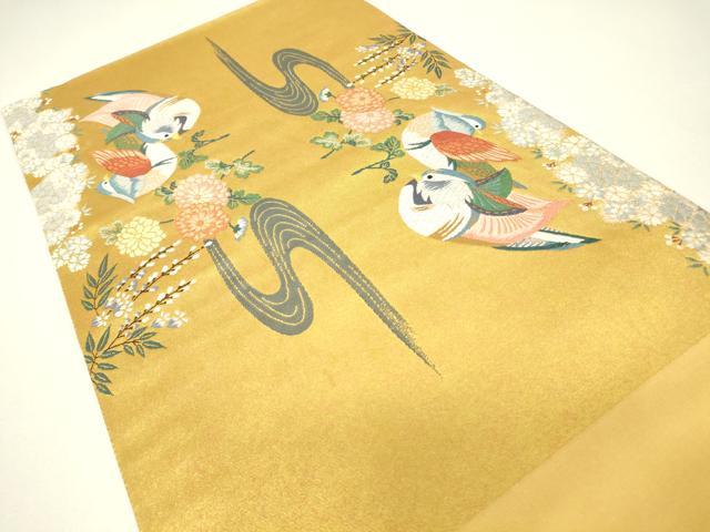 平和屋着物▼六通柄袋帯 唐織 春陽夫婦鴛鴦文 金糸 引箔 正絹 逸品 DABH6331az