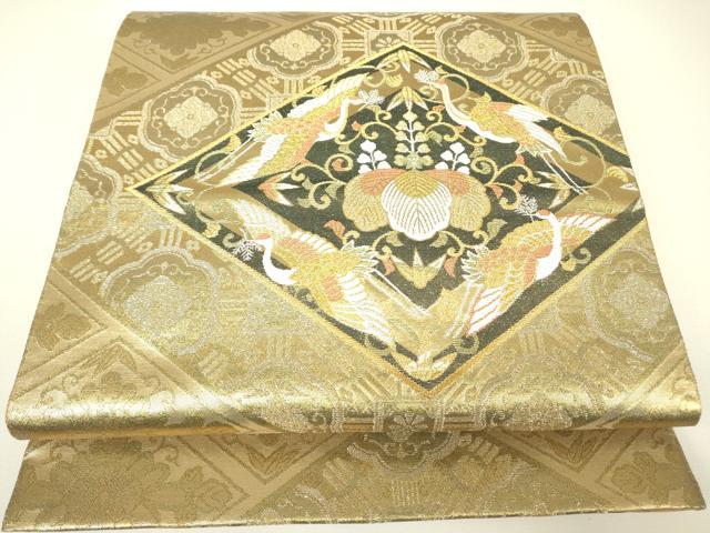 平和屋着物▼六通柄袋帯 双鶴菱花文 金銀糸 正絹 逸品 DABH6337az