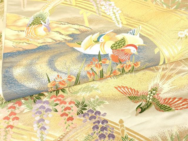 平和屋着物▼六通柄袋帯 唐織 桃山花鳥の畔 金糸 正絹 逸品 DABH6339az