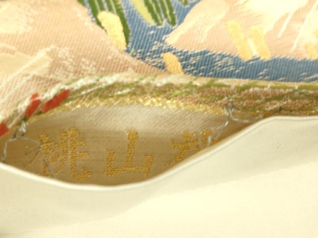 平和屋着物▼六通柄袋帯 唐織 桃山花鳥の畔 金糸 正絹 逸品 DABH6339az