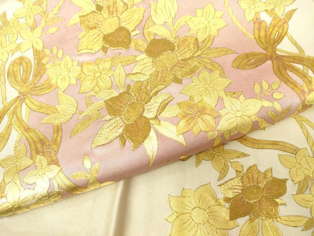 平和屋着物▼太鼓柄袋帯 刺繍 花丸文 金糸 正絹 逸品 DABH6340az