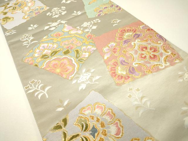 平和屋着物▼六通柄袋帯 天平色紙文 金糸 正絹 逸品 DABH6345az