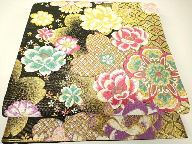 平和屋着物▼六通柄袋帯 正倉院花文 金糸 正絹 逸品 DABH6351az