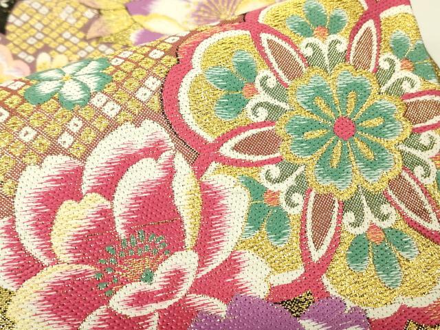 平和屋着物▼六通柄袋帯 正倉院花文 金糸 正絹 逸品 DABH6351az
