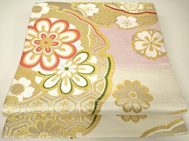 平和屋着物▼六通柄袋帯 雪輪花文 金糸 正絹 逸品 DABH6353az