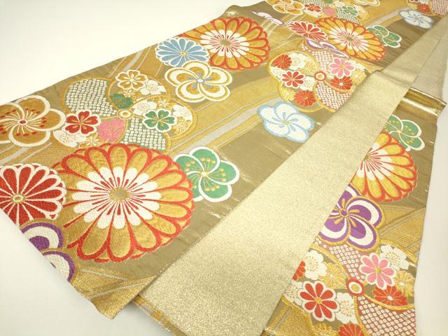 平和屋着物▼六通柄袋帯 吉祥舞花文 金糸 正絹 逸品 DABH6354az