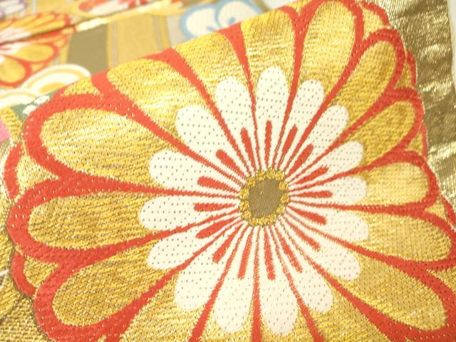 平和屋着物▼六通柄袋帯 吉祥舞花文 金糸 正絹 逸品 DABH6354az