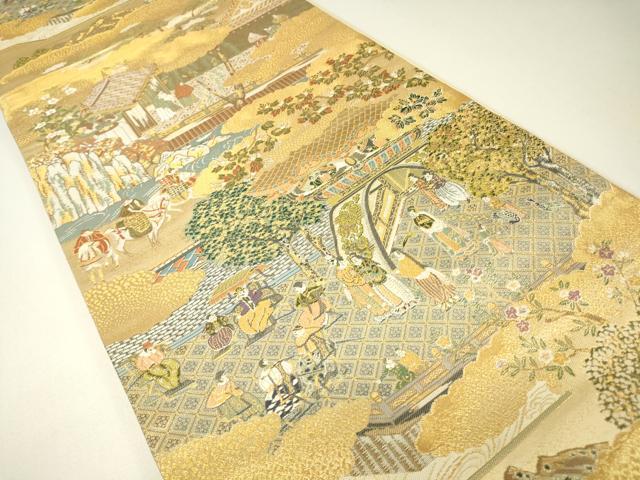 平和屋着物▼六通柄袋帯 人物風景文 金糸 正絹 逸品 DABH6357az