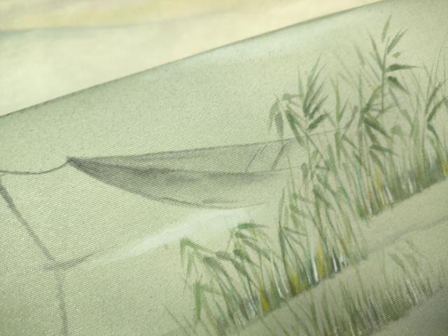 平和屋着物▼太鼓柄袋帯 水辺風景文 手描き 正絹 逸品 DABH6379az