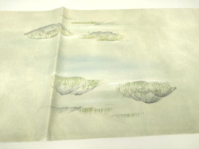 平和屋着物▼太鼓柄袋帯 水辺風景文 手描き 正絹 逸品 DABH6379az