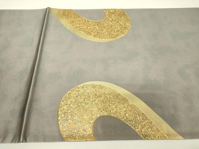 平和屋着物▼太鼓柄袋帯 駒刺繍 丸文 金彩 引箔 正絹 逸品 DABH6380az