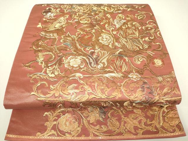 平和屋着物▼六通柄袋帯 ルネッサンスエンゼル 手金唐革織 金糸 正絹 逸品 DABH6381az