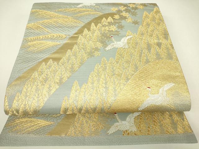 平和屋着物▼六通柄袋帯 飛鶴風景文 金糸 正絹 逸品 DABH6382az