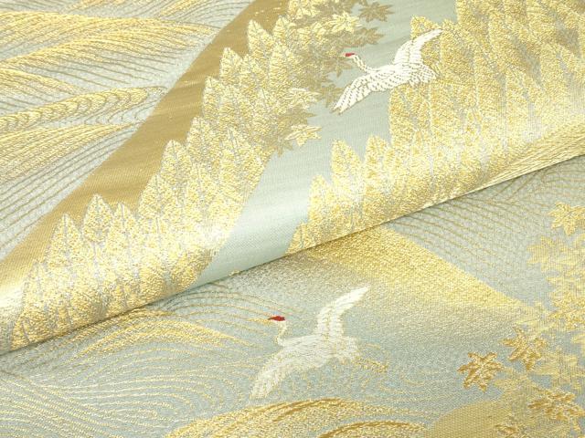 平和屋着物▼六通柄袋帯 飛鶴風景文 金糸 正絹 逸品 DABH6382az