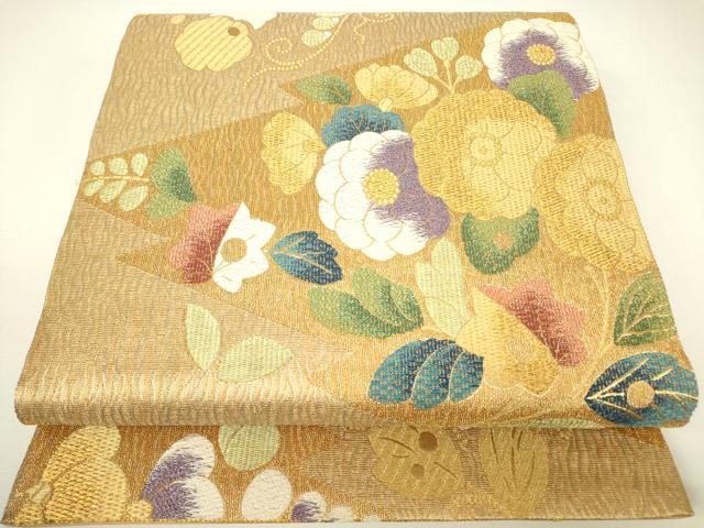 平和屋着物▼六通柄袋帯 草花文 金糸 正絹 逸品 DABH6392az