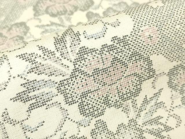 平和屋着物▽本場大島紬 白大島 単衣 9マルキ 牡丹唐草文 正絹 逸品 DABH6395az