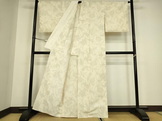 平和屋着物▽上質な紬 単衣 蔦の葉文 正絹 逸品 DABH6406az