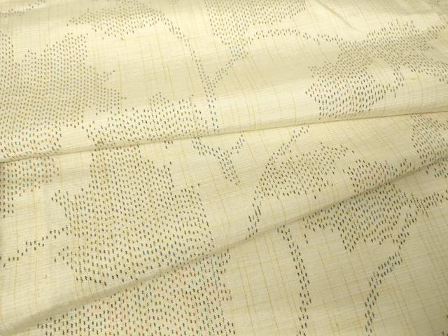平和屋着物▽上質な紬 単衣 蔦の葉文 正絹 逸品 DABH6406az