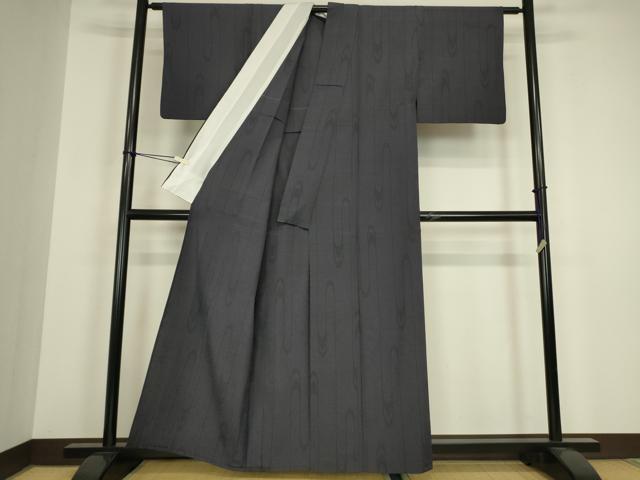 平和屋着物▽本塩沢 単衣 110亀甲 変わり間道 正絹 逸品 DABH6417az