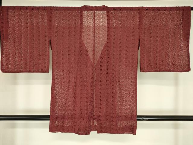 平和屋着物▽道行コート スリーシーズン 春夏秋 塵除け 葡萄文 紅海老茶色 DABH6434az